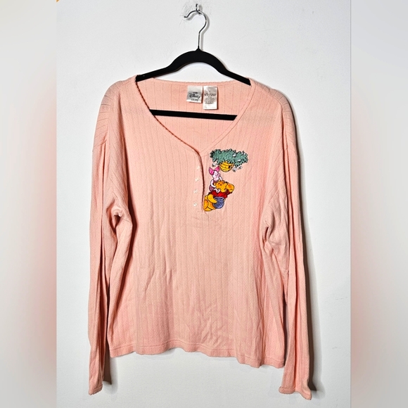 Disney Tops - VTG DISNEY embroidered POOH PIGLET Peach‎ Longsleeve Top Cartoon Y2K Womens XL